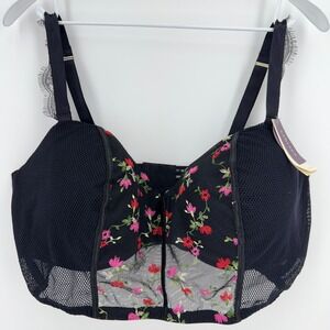 Cacique Black Floral Embroidered Lace Corset Multi Way Strapless Bra 46DDD‎ NEW
